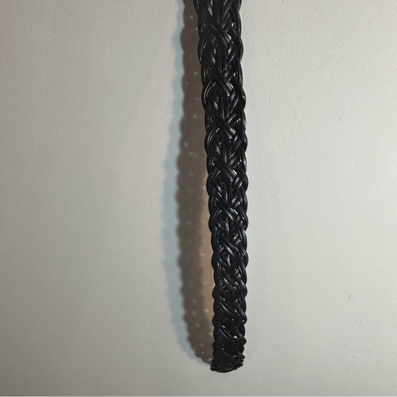 BELT Black Braided Vegan Leather Metal Oval Buckle with Blue Stones Pin Closure - Picture 6 of 8